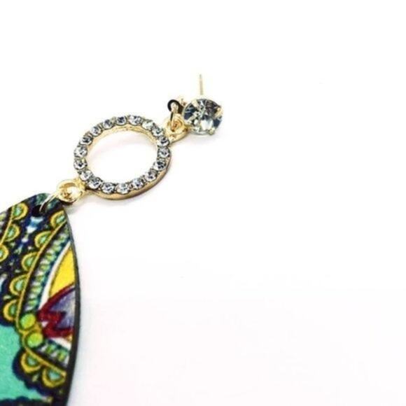 NWT Gold-Tone Rhinestone Painted Wood Dangle Earrings - Picture 3 of 6